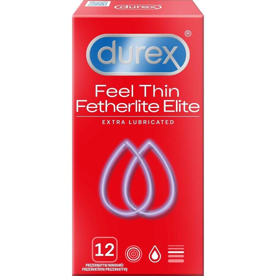 Durex Feel Thin Fetherlite Elite Extra Extra Lubricated Feel Thin Condoms 12 pieces