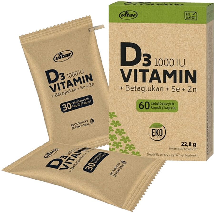 Vitar EKO Vitamine D3 1000IU+betaglucan 60 gélules