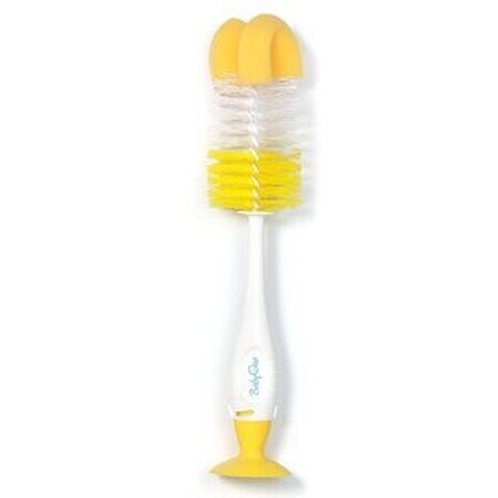 BabyOno 2in1 Bottle and pacifier cleaning brush with suction cup - yellow