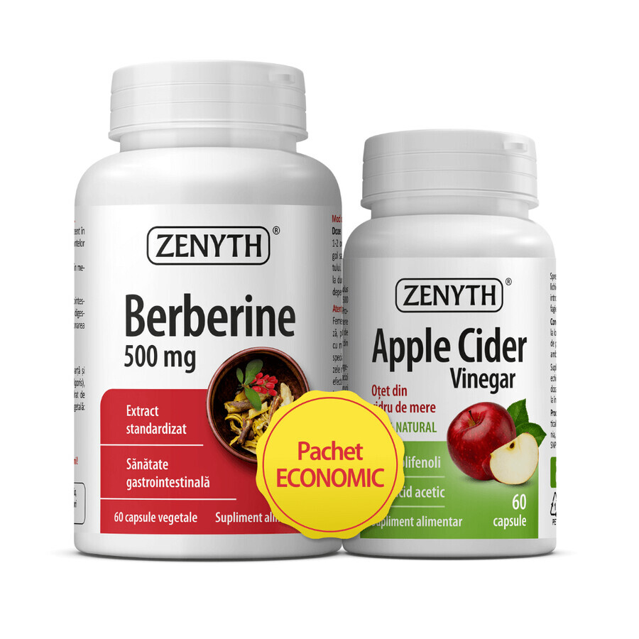 Package Berberine 500 mg and Apple Cider Vinegar, 2x60 capsules, Zenyth