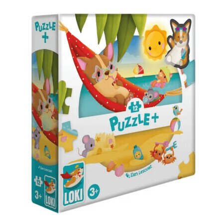 Puzzle Plus : Loki à la plage, 3 ans et +, 12 pièces, Loki