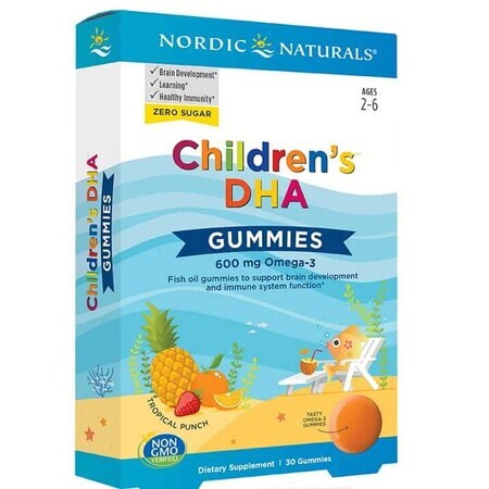 Nordic Naturals, gelées de DHA pour enfants, tropical punch 600 mg 30 gelées