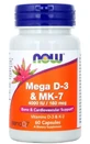 Mega D-3 &amp; K-2 MK-7 60 capsule (4000IU/180mcg) NOW FOODS