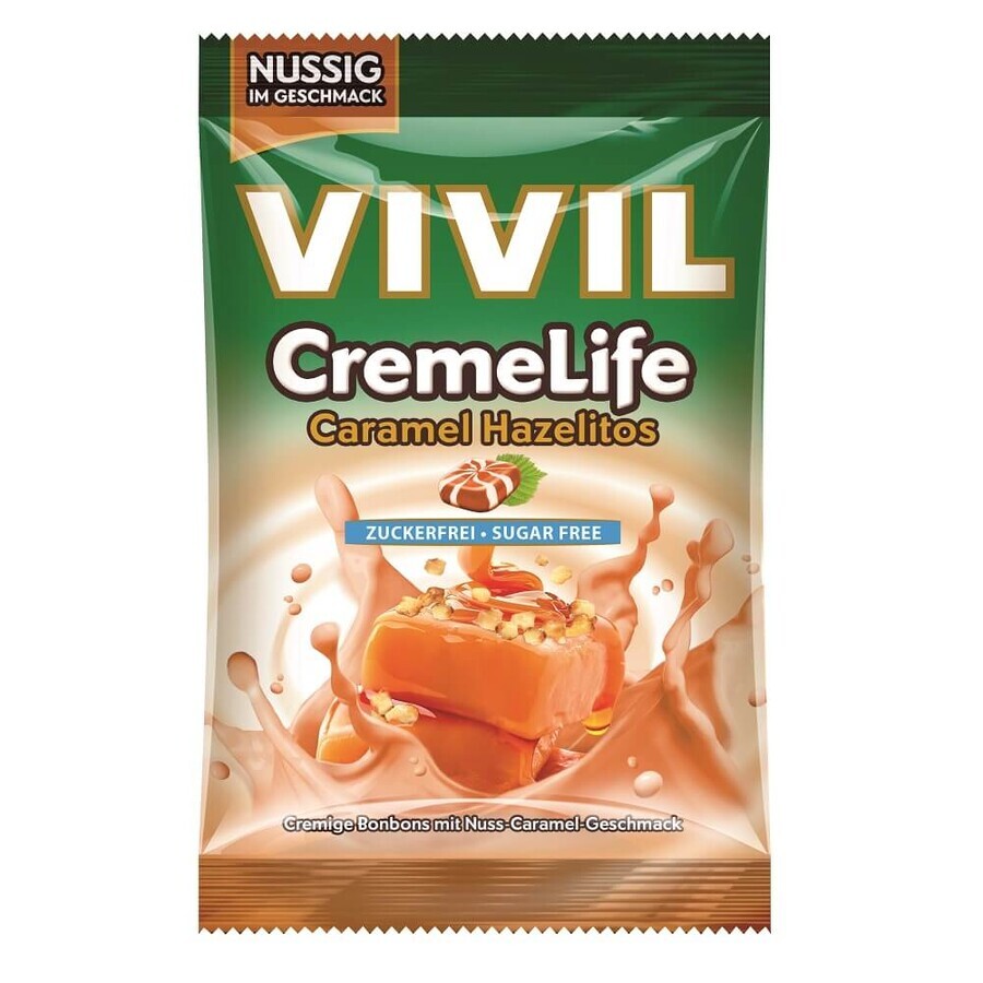 Bomboane Creme Life Alune si caramel fara zahar, 110g, Vivil