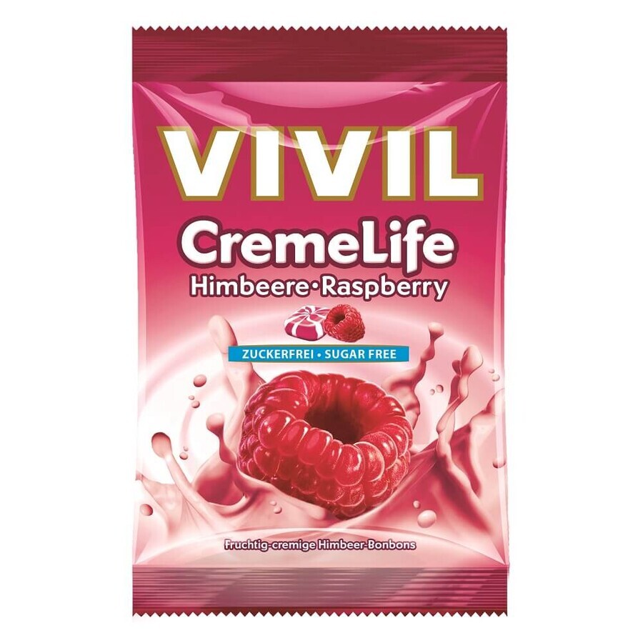 Creme Life Classic Bonbons à la crème de framboise sans sucre, 110g, Vivil