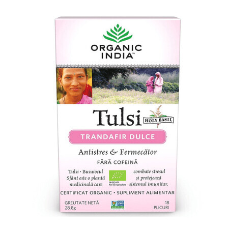 Tulsi Sweet Rose Antistress Tea, 18 sachets, Inde biologique
