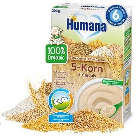 Céréales bio 5 céréales sans lait, +6mois, 200g, Humana