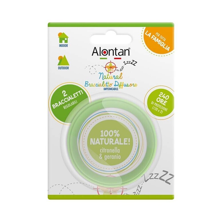 Verstellbares Anti-Insekten-Armband, Alontan Natural, 2 Stück, Pietrasanta Pharma