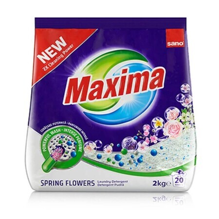 Detersivo in polvere per bucato Spring Flowers, 2 kg, Sano Maxima