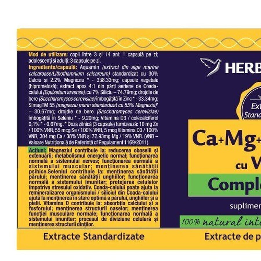Ca+Mg+Se+Si+Zn Bio avec Vitamine D3, 120 gélules, Herbagetica