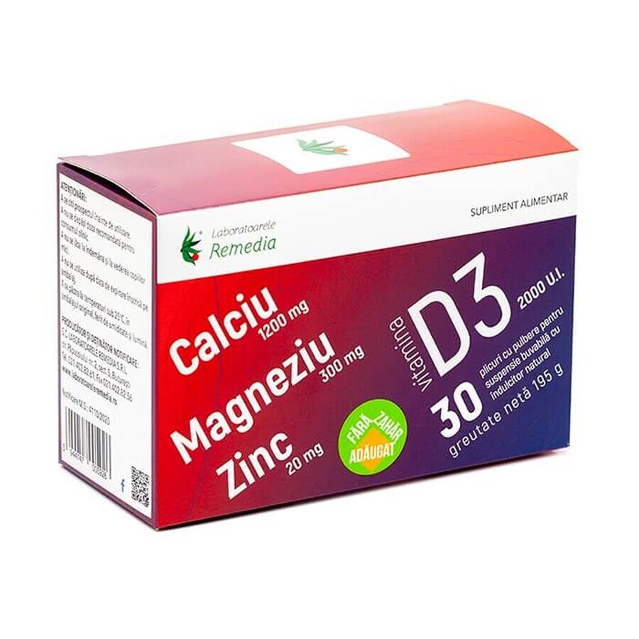 Ca+Mg+Zn + Vitamine D3, 30 sachets, Remedia