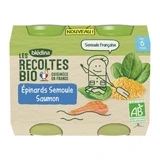 Blédina Les Recoltes Biologische maaltijdpotjes spinazie, griesmeel en zalm vanaf 6 maanden 2x200g