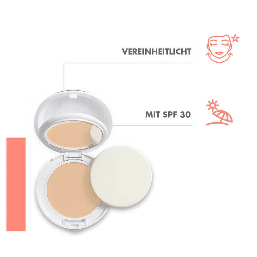 Base de maquillaje compacta para pieles sensibles mixtas SPF 30 Couvrance, Tono 02 Naturel, 10 g, Avene