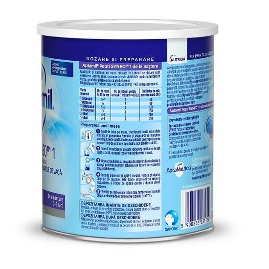 Formula di latte di partenza Aptamil Pepti Syneo 1, 0-6 mesi, 400 g, Aptamil