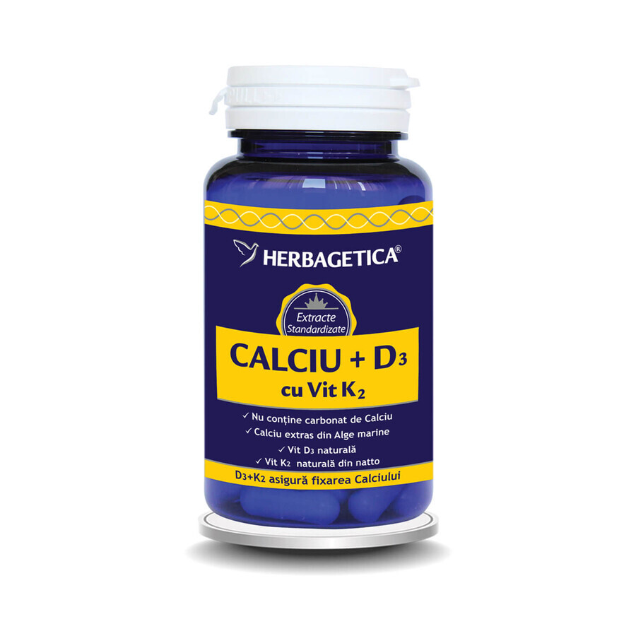 Calcium + D3 + Vitamin K2, 30 Kapseln, Herbagetica