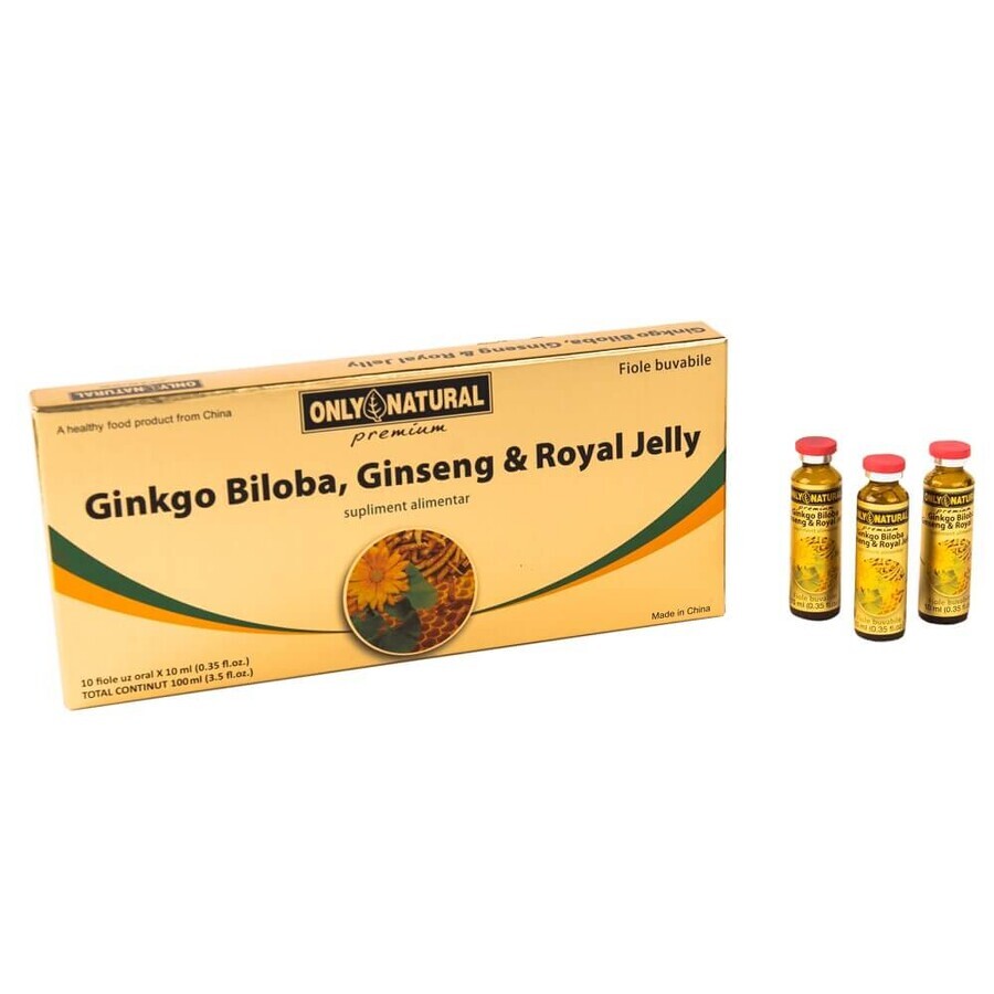 Ginkgo Biloba et Ginseng, 10 ampoules, Only Natural
