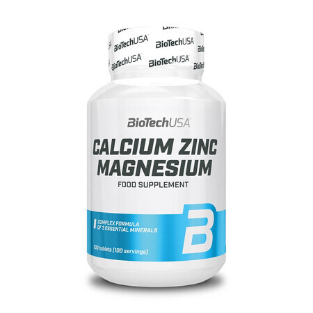 Calcium Zinc Magnésium, 100 comprimés, BioTech USA