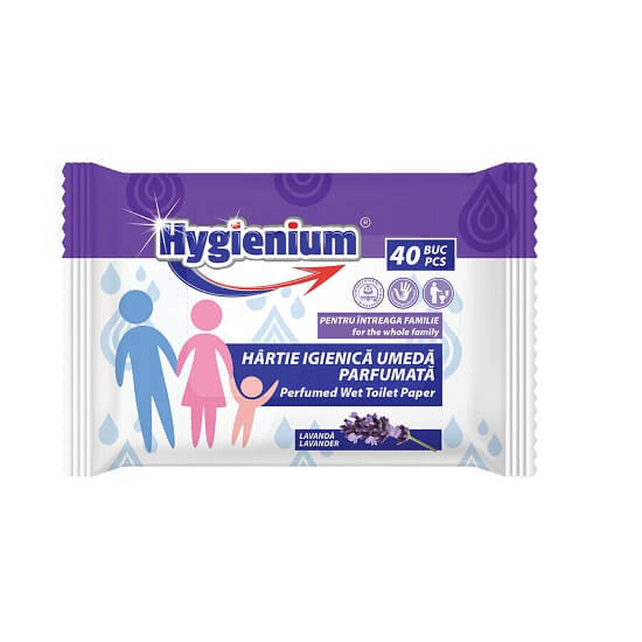 Papier hygiénique humide parfumé à la lavande, familial, 40 pièces, Hygienium