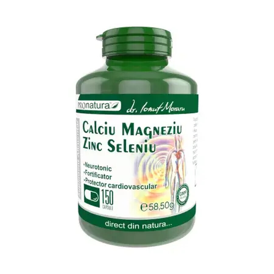 Calcium, Magnésium, Zinc, Sélénium, 150 gélules, Pro Natura