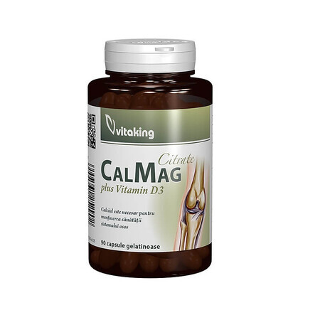 Citrate CalMag Plus Vitamine D3, 90 gélules, VitaKing