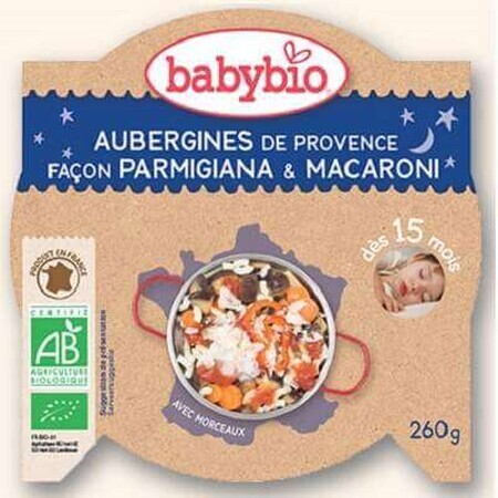 Menu Aubergines au parmesan et macaronis, +15 mois, 260g, BabyBio