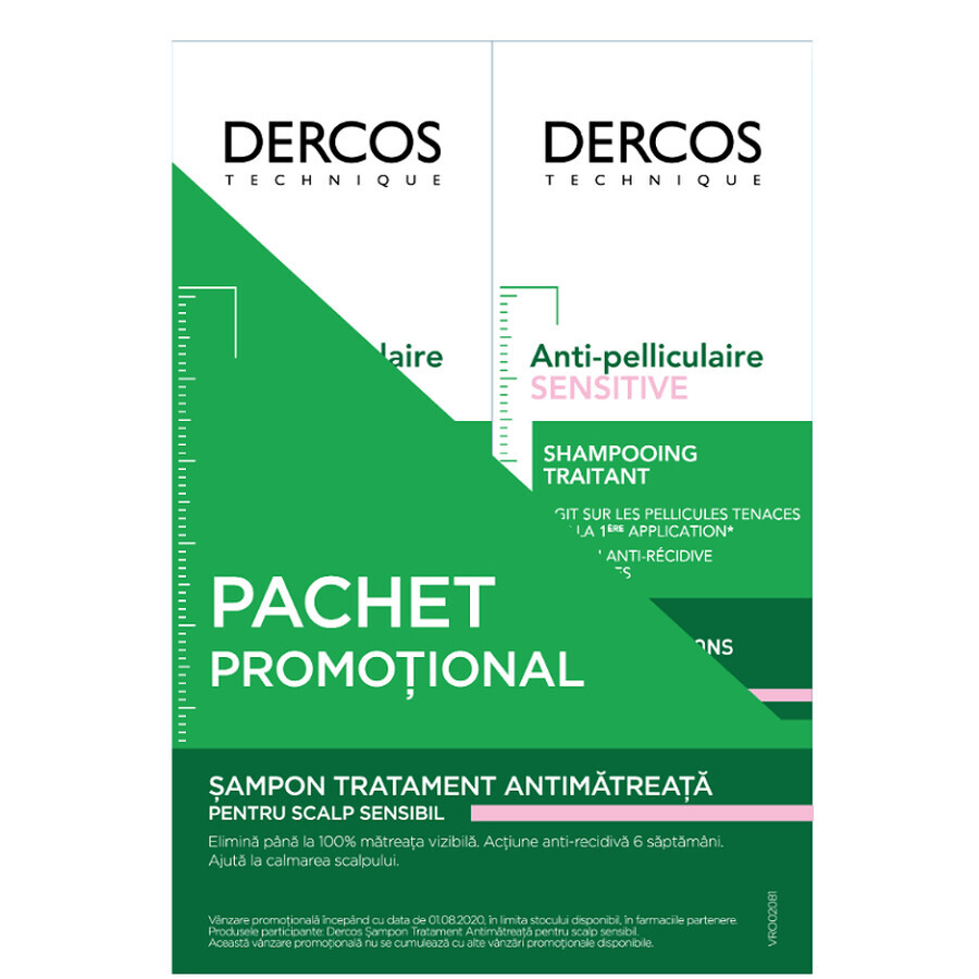 Vichy Dercos shampooing anti-paludisme pour cuir chevelu sensible, 2x200 ml