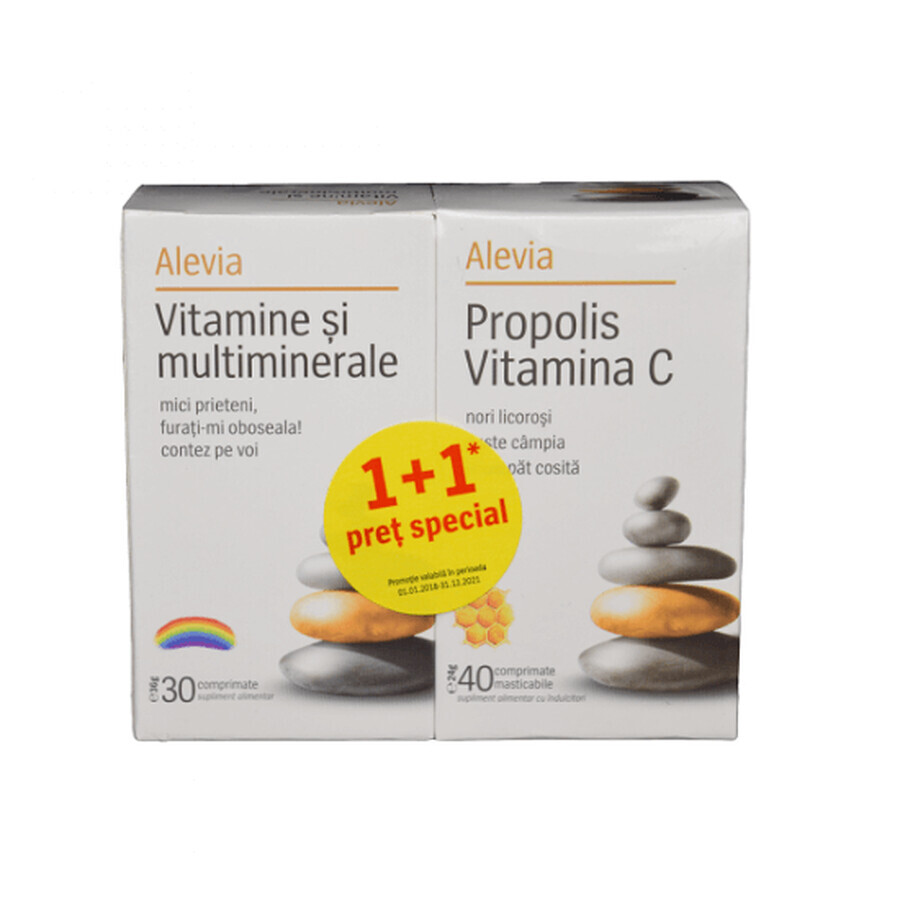 Pack vitamines et minéraux 30 comprimés et Propolis Vitamine C 40 comprimés, Alevia