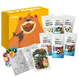 BioBas Set de bouillie Bio, riz, épeautre, millet, semoule, flocons d'avoine, avec livre de coloriage et autocollants, sans sucre ajouté, à partir de 6 mois, 6 x 200 g