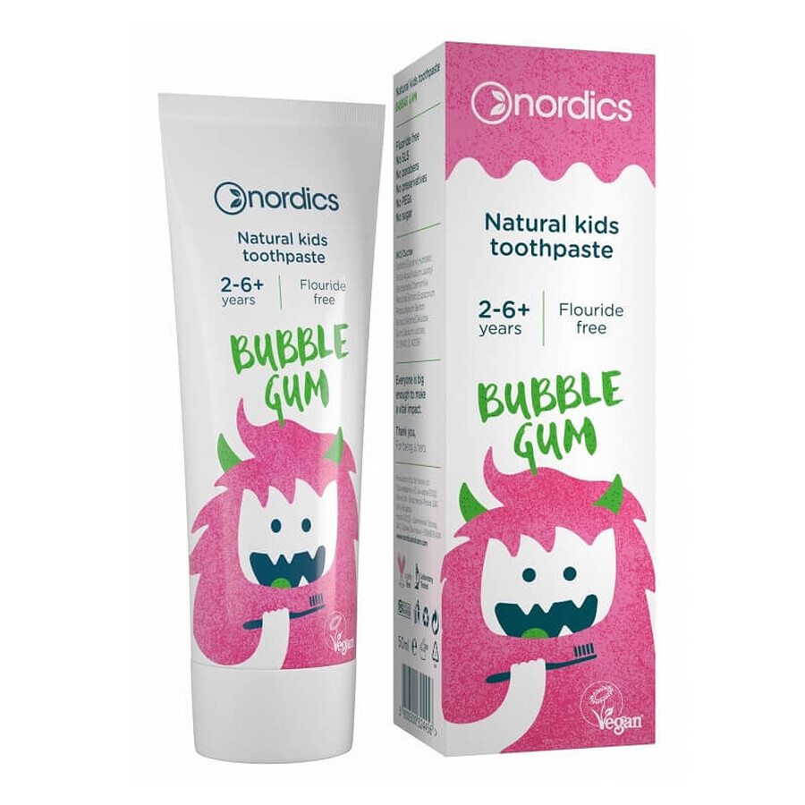 Bubble Gum dentifrice naturel pour enfants, 50 ml, Nordics