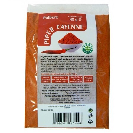 Piment de Cayenne en poudre, 40 gr, Herbal Sana