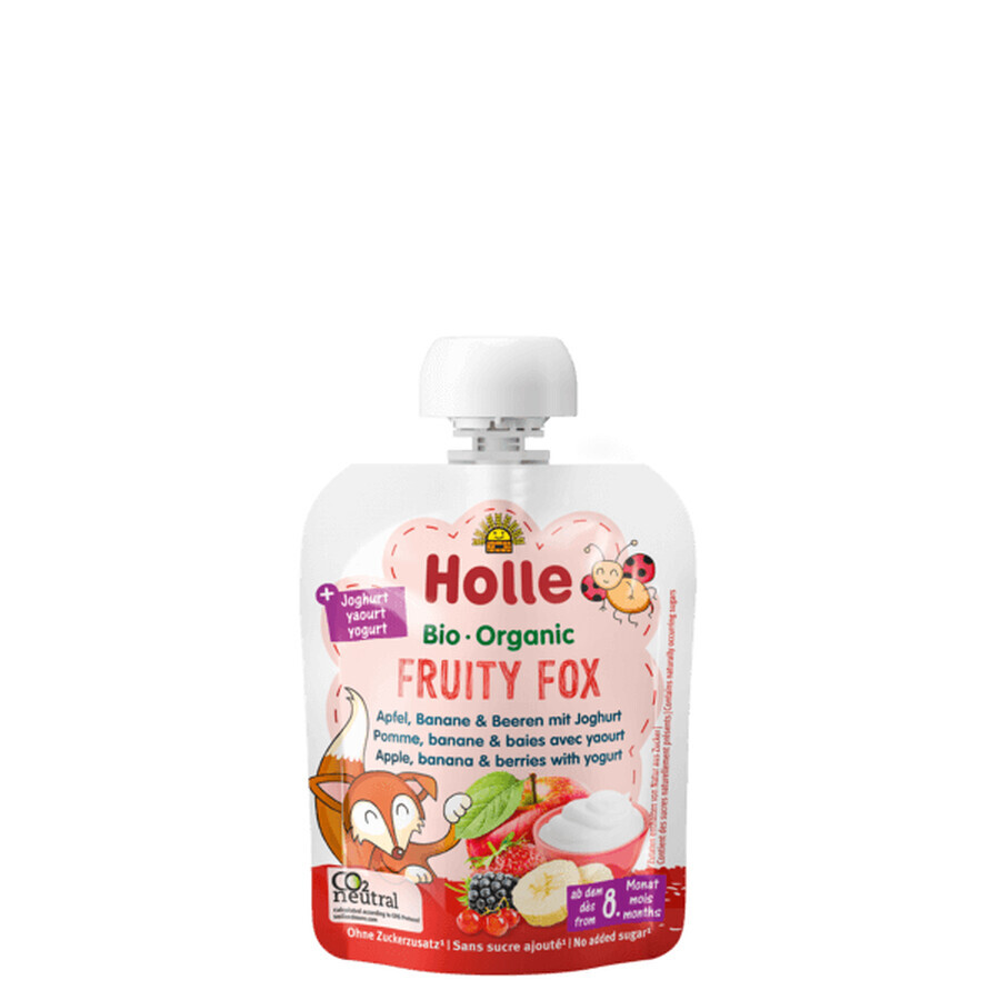 Purea biologica di mele, banane e frutti di bosco con yogurt Fruity Fox, 85g, Holle