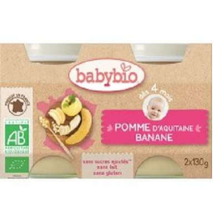 Purée de bananes et de pommes bio, +4 mois, 2x 130g, BabyBio