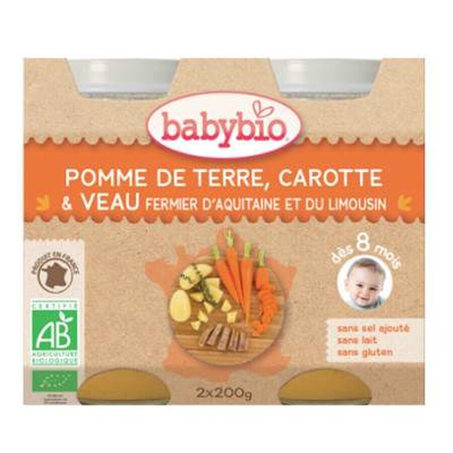 Purée de pommes de terre, carottes et veau bio, +8 mois, 2x200g, BabyBio