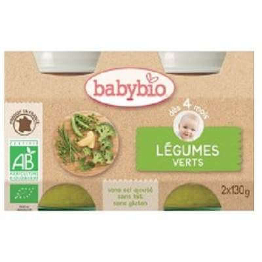 Purée de légumes verts bio, +4 mois, 2x 130g, BabyBio
