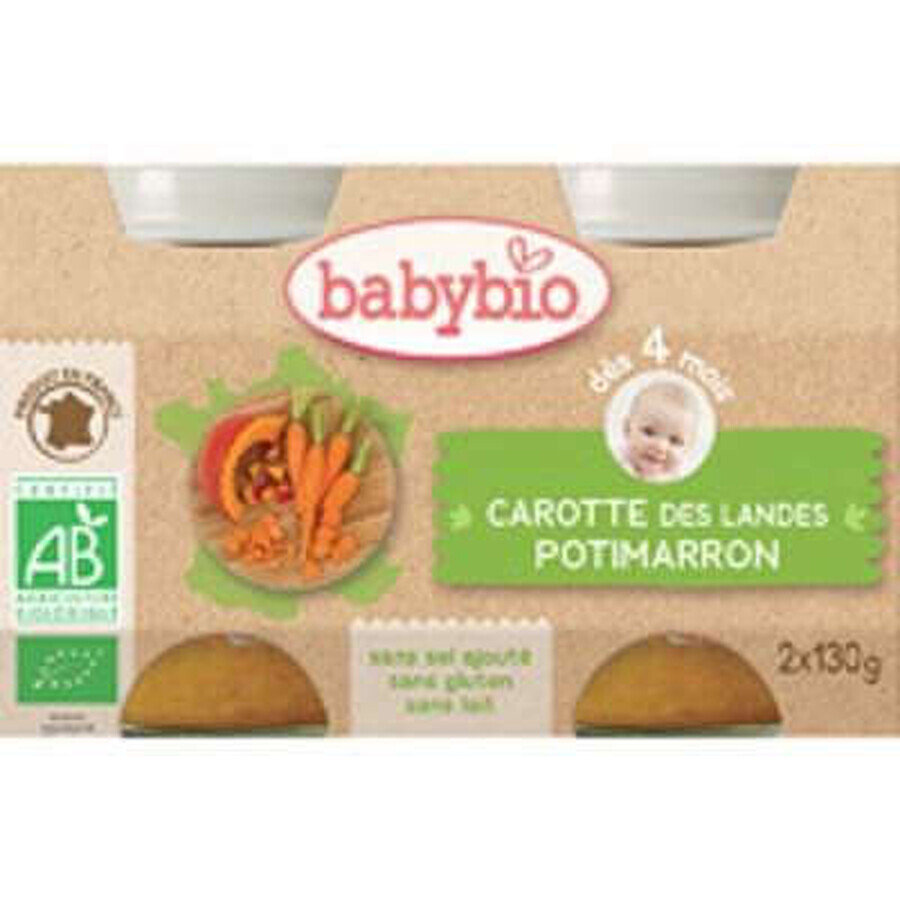 Bio Karotten- und Kürbispüree, +4Monate, 2X130g, BabyBio