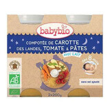 Purée de carottes, pâtes et tomates bio, +8mois, 2X200g, BabyBio
