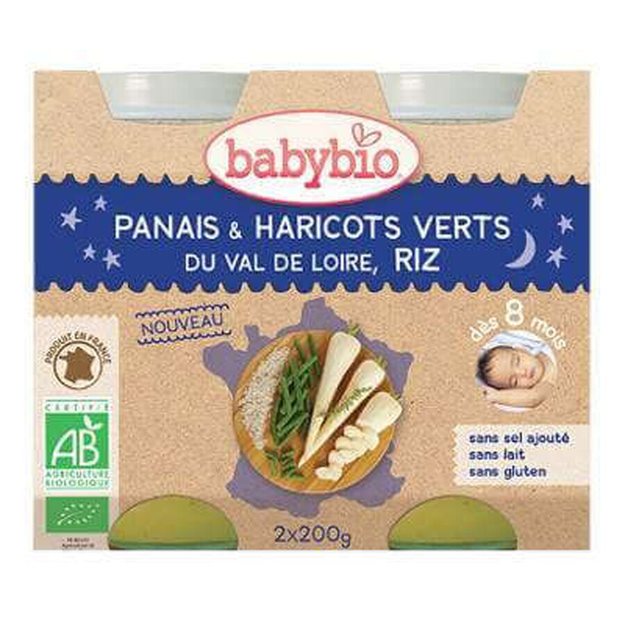 Bio-Pastinakenpüree, grüne Bohnen und Reis, +8 Monate, 2x 200g, BabyBio