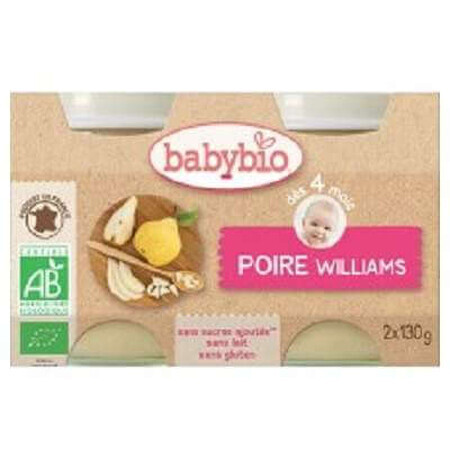 Purée de poire Williams bio, +4 mois, 2x 130g, BabyBio