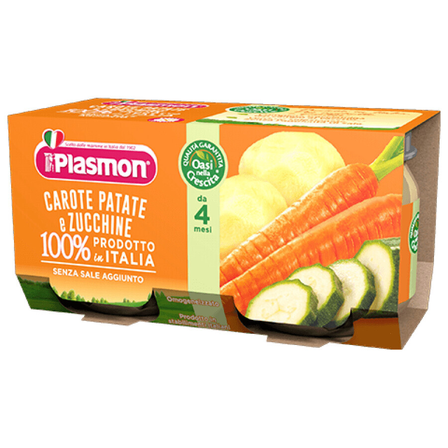 Purée homogénéisée de pommes de terre et de courgettes, +4 mois, 2x 80g, Plasmon