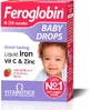 Vitabiotics Feroglobin Babydruppels Vloeibaar IJzer Vit C en Zink 4-24 Maanden Aardbei