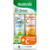 Health Aid Fizzy Di-stress Combo Pack Dieetsupplement Goede Psychologische Functie & Vitamine C 1000mg 2x20 bruistabletten