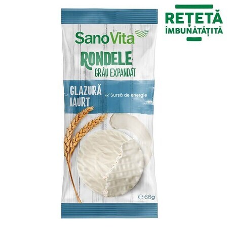 Rondelles de blé expansé avec glaçage au yaourt, 66 gr, Sanovita