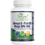 Natuurlijke Vitaminen Omega 3 Visolie Mega EPA DHA Visolie 1000mg 60 softgels Niet-gearomatiseerd