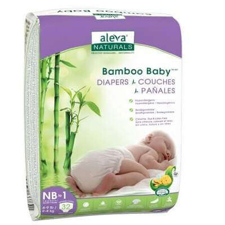 Scutec Bamboo Baby No.1, 2-4Kg, 32 pcs, Aleva Naturals