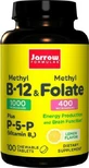 Jarrow Formulas Methyl B-12 &amp; Methyl Folate Vitamina para la salud del sistema nervioso 1000mcg Limón 100 comprimidos masticables