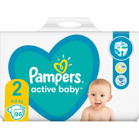 Couches Active Baby No. 2, 4-8kg, 96 pièces, Pampers