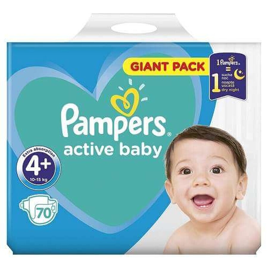 Couches Active Baby No. 4+, 10- 15 kg, 70 pièces, Pampers
