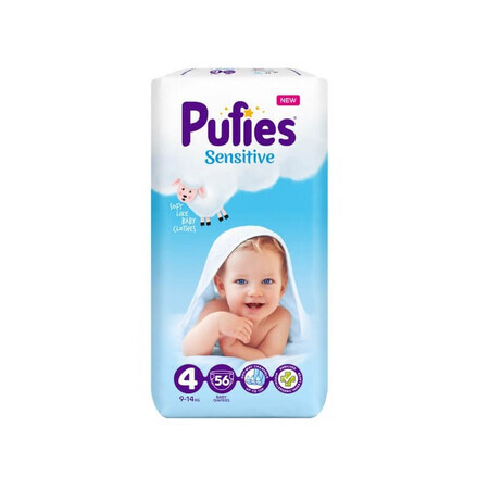 Couche Baby Sensitive No. 4, 9-14 kg, 56 pièces, Pufies