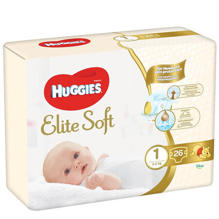 Convi Elite Soft Windel Nr. 1, 3-5 kg, 26 Stück, Huggies