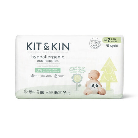 Scutece hipoalergenice Eco Nr. 2, 4-8 kg, 40 bucati, Kit&Kin